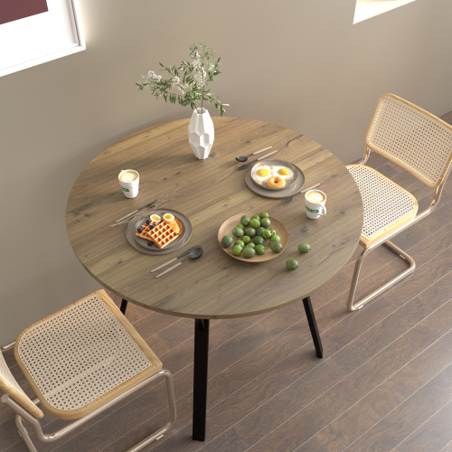 35.43 Inch Round Dining Table with MDF Top and Black Metal Legs