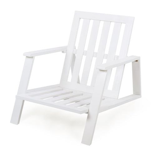 Patio Lounge Chair, Outdoor Club Chair with Beige Cushion and White Acacia Wood Frame