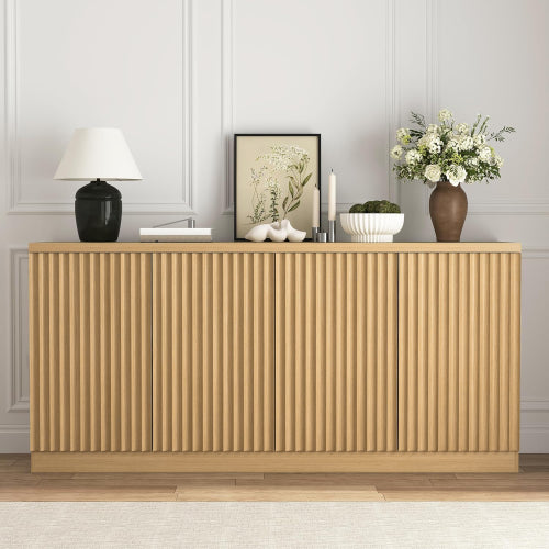 Buffet Cabinet with Storage, 62.60 inch Sideboard Cabinet with 4 Doors & Shelves, Wooden Kitchen Coffee Bar Credenza Storage for Living Room, Hallway Natural