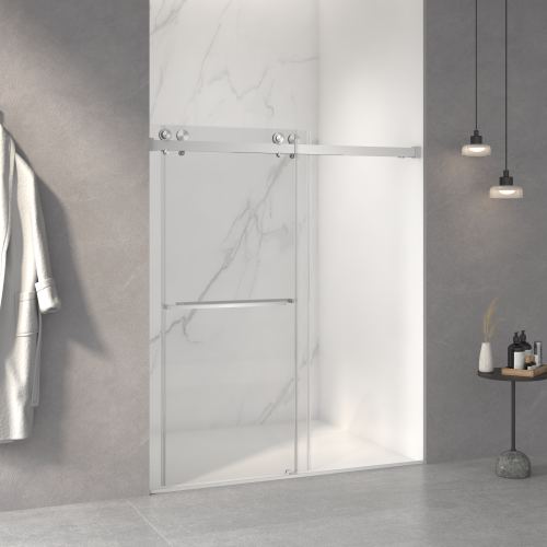 56-60"W x 70"H Frameless Double Sliding Shower Door,5/16" (8mm) Thick SGCC Tempered Clear Glass,Double Side Easy Clean Coat,Brushed Nickel Finished With Buffer