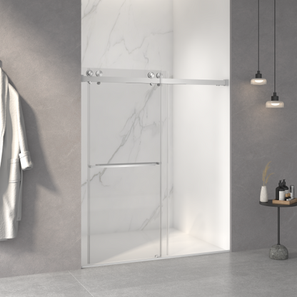 56-60"W x 70"H Frameless Double Sliding Shower Door,5/16" (8mm) Thick SGCC Tempered Clear Glass,Double Side Easy Clean Coat,Brushed Nickel Finished With Buffer