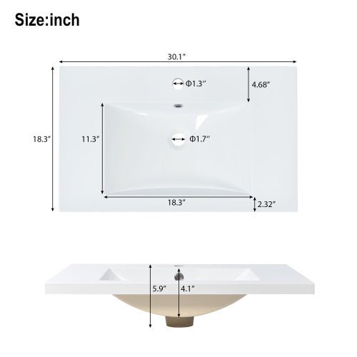 30.1inch Bathroom Vanity Set with Sink Solid Wood Frame Cabinet Soft Close Doors Large Storage