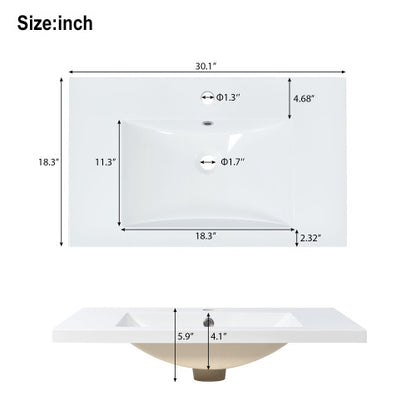 30.1inch Bathroom Vanity Set with Sink Solid Wood Frame Cabinet Soft Close Doors Large Storage