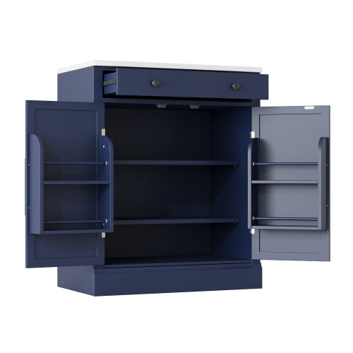 Modern Freestanding Kitchen Pantry,Buffet Food Storage, Coffee Bar Cabinet with Drawer, 2 Adjustable Shelves and 2 Door Shelves for Dining, Kitchen, Blue
