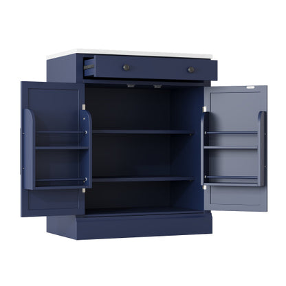 Modern Freestanding Kitchen Pantry,Buffet Food Storage, Coffee Bar Cabinet with Drawer, 2 Adjustable Shelves and 2 Door Shelves for Dining, Kitchen, Blue