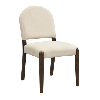 Armless Upholstered Rubberwood Dining Chairs, Set of 2, Beige/Walnut