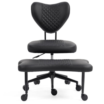 Upgraded Ergonomic Cross Legged Swivel Chair, Adjustable Height and PU Leather, Meditation& ADHA Chair with Back Support, Home and Office,Yoga Chair, Black