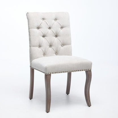 Upholstered Chenille Dining Chair Set of 2, Tufted Accent Chair with Curved Solid Wood Legs, Beige