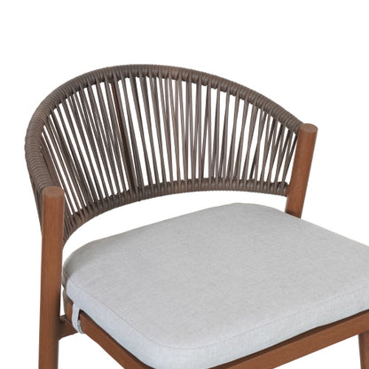 Outdoor 30.25" Seat Height Aluminum Frame Barstools with PE Rattan Scallop-shaped Backrest, Set of 2, Teak Finish