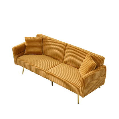 79-Inch Foldable Corduroy Double Sofa Bed with Foldable Armrests for Small Spaces
