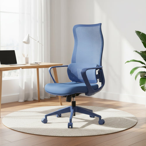 Ergonomic Colorful Office Chair 300lb (About 149.7kg) Home Office Mesh Breathable High Back, With Adjustable Lumbar Support Computer Chair, Integrated Molded Foam Seat Cushion, Fireproof (Blue)