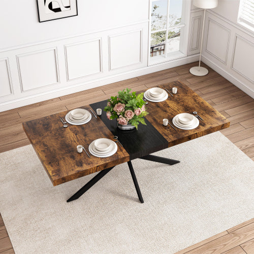 55.11inch-70.86inch Extendable Dining Table with Storage Box, Brown Wood Top