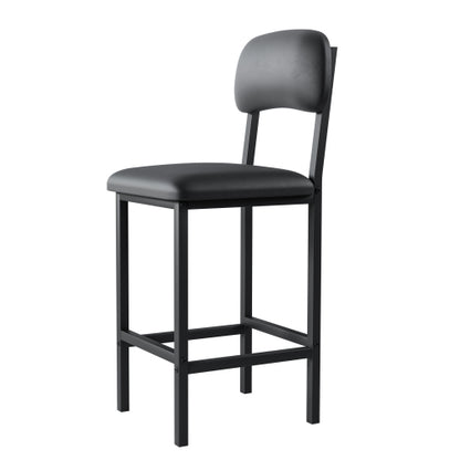 3-Piece Rustic Black Bar Set, Marble Surface Table & 2 Grey PU Chairs