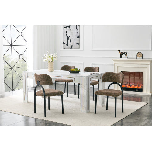 Breathable Fabric Dining Chairs with Black Metal Frames, Set of 2, Brown