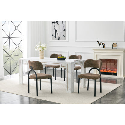 Breathable Fabric Dining Chairs with Black Metal Frames, Set of 2, Brown