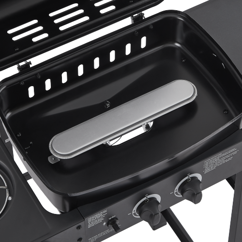 2 Burner BBQ Propane Gas Grill with Side Burner 24000 BTU Output Stainless Steel Barbecue Grill with Enameled Grates and Side Tables for Outdoor Cooking Kitchen and Patio Backyard