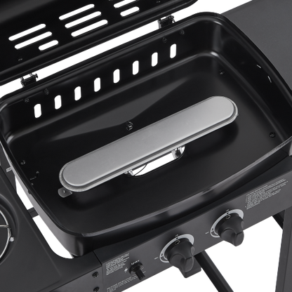 2 Burner BBQ Propane Gas Grill with Side Burner 24000 BTU Output Stainless Steel Barbecue Grill with Enameled Grates and Side Tables for Outdoor Cooking Kitchen and Patio Backyard