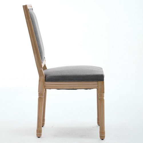 Set of 2 Gray French Louis Square Back Carved Solid Wood Dining Chairs, Antique Painted Frame 300 LBS Load