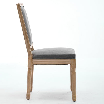 Set of 2 Gray French Louis Square Back Carved Solid Wood Dining Chairs, Antique Painted Frame 300 LBS Load