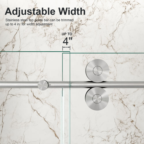 56"-60"W x 72"H Frameless Single Sliding Shower Door – 5/16" (8mm) Clear Tempered Glass, Bypass Design with Brushed Nickel Finish