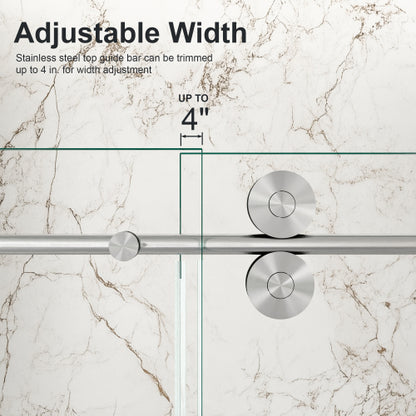 56"-60"W x 72"H Frameless Single Sliding Shower Door – 5/16" (8mm) Clear Tempered Glass, Bypass Design with Brushed Nickel Finish