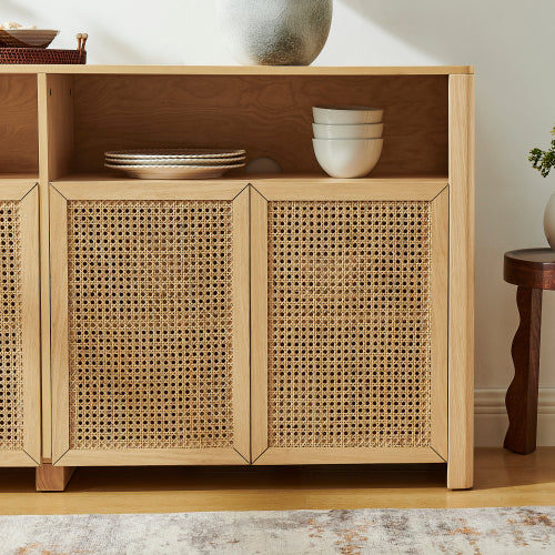 63 Inch Mid-Century Rattan Adjustable Storage Sideboard Buffet Cabinet