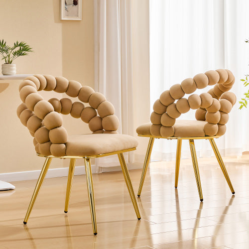 2 Pack Modern Velvet Dining Chairs, Bubble Padded Back Accent Chairs with Gold Metal Legs