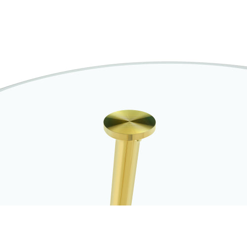 36 Inch Height Bar Table, 34 Inch Round Tempered Glass Top Pub Table with Chrome-Plated Golden Metal Legs, Modern Bistro Table for Kitchen Island/Bar/Cafe