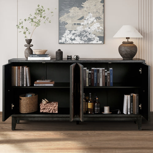 60 Inch American Country Retro Sideboard Four Convex Pattern Door Solid Wood Household Living Room Entrance Storage Cabinet