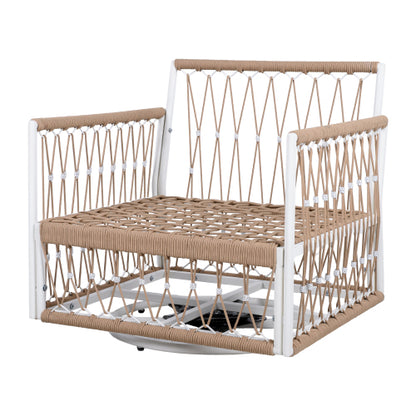 [Set of 2] 360° Swivel Bohemian Outdoor Lounge Chair with Handwoven Rope & Powder-Coated Steel Frame, Waterproof Cushions - Patio, Garden, Poolside