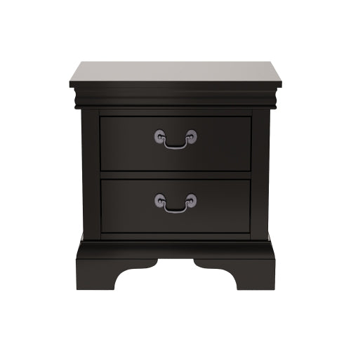 Black Classic 2-Drawer Wooden Nightstand