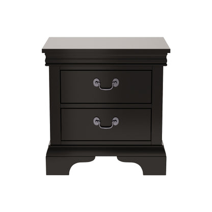 Black Classic 2-Drawer Wooden Nightstand