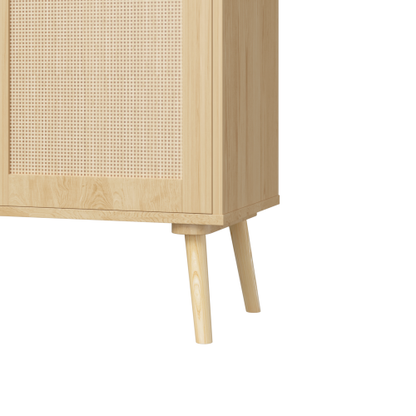 Modern Rattan Wood Dresser 3 Drawer Storage Cabinet with Adjustable Shelf Anti Tip