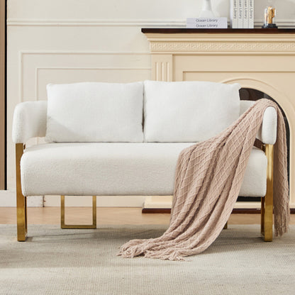 White Teddy-Fleece Decorative Side Accent Chair with Polished Gold-Metal Legs for Dressing-Area Reception-Room Office