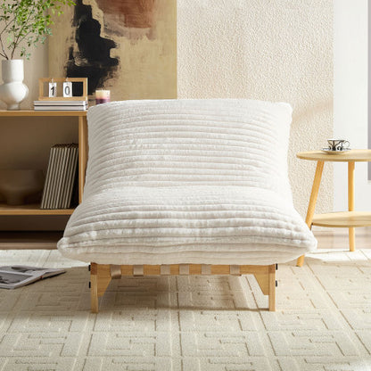 Off-White Armless Corduroy Accent Single Lazy Sofa Chair with Backrest