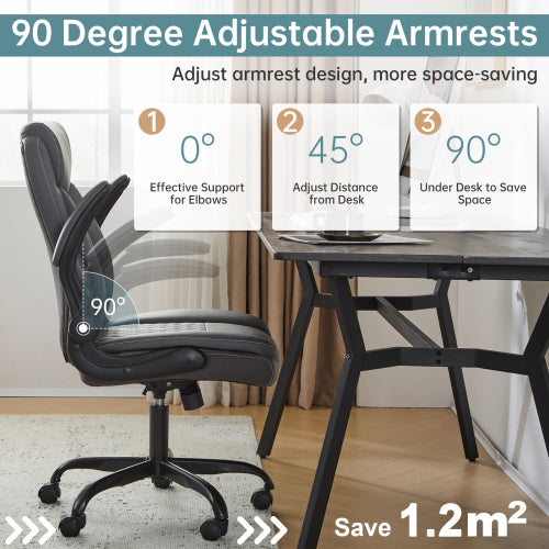Leather Office Ergonomic Home Office Desk Chair, Back Support Swivel Executive Office Chair with Wheels and Flip-Up Armrests, Small Gaming Chair with Adjustable Rocking Function