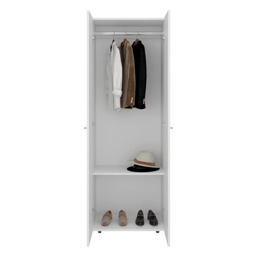 Home 2 Doors Closet System Armoire, Hanging Rod and Storage Shelf, Modern Armoire for Bedroom Organization Storage, White