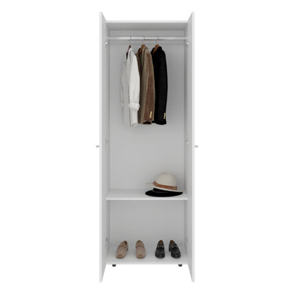 Home 2 Doors Closet System Armoire, Hanging Rod and Storage Shelf, Modern Armoire for Bedroom Organization Storage, White