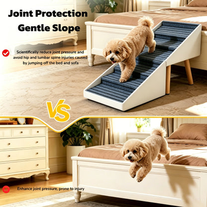 Beige 2-in-1 Foldable Dog Stairs Ottoman, 6 Step Pet Ramp 25.2 inch, Foldable Footrest for All Dog Sizes