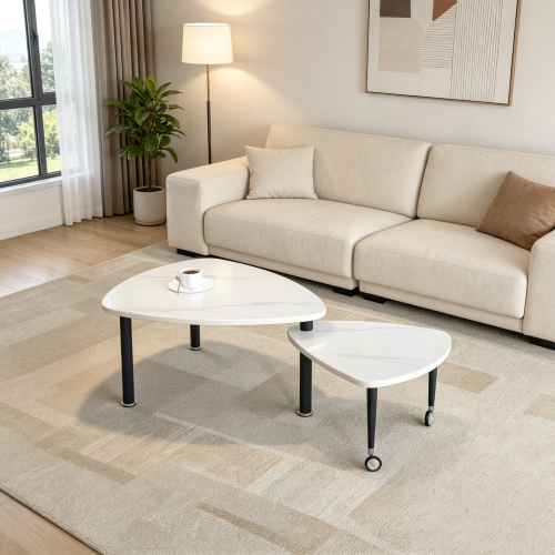 360°Rotatable Coffee Table, White Sintered Stone Top