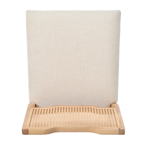 Set of 2 Natural Rubber Wood Farmhouse Rattan Back Counter Bar Stools, Beige Fabric Upholstered 19.2inch  Seat Height Chairs