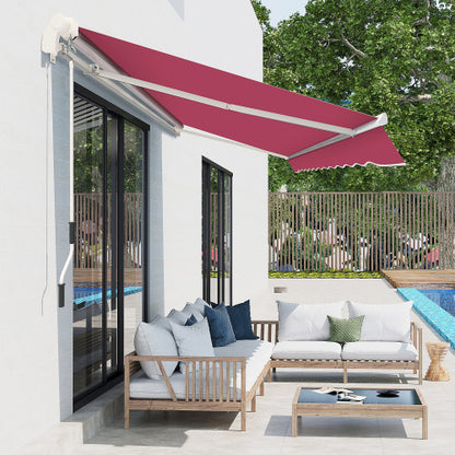 Outsunny 13' x 8' Retractable Awning, Patio Awnings, Sunshade Shelter w/ Manual Crank Handle, UV & Water-Resistant Fabric and Aluminum Frame for Deck, Balcony, Yard, Wine Red
