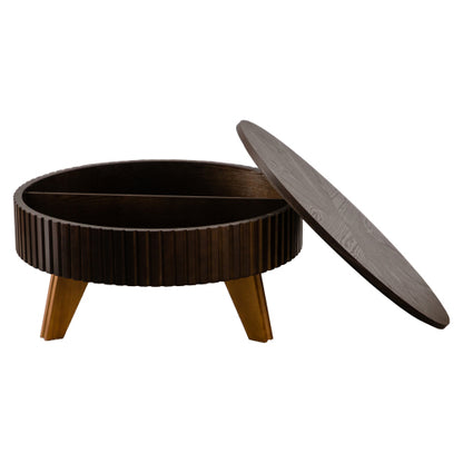 31.5inch  Retro Round Coffee Table Storage MDF Solid Wood Legs Living Room Accent Brown