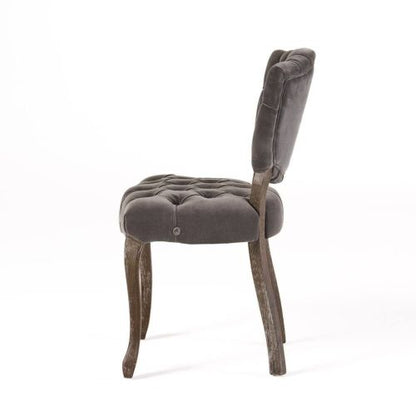 Tufted Velvet-Look Dining Chairs with Carved Wood Legs, Set of 2, Charcoal