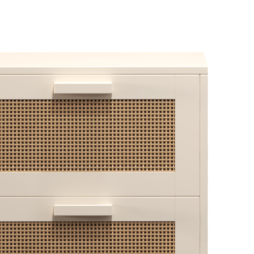 Rattan Nightstand, Wood End Table, Side Table with 2 Faux Rattan-Decorated Drawers, Bedside Table,Wood Accent Table with Storage for Livingroom, Bedroom,Burly wood
