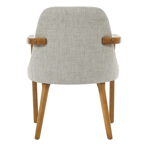 Set of 2 Mid-Century Beige Fabric Dining Arm Chairs, Rubber Wood Legs, 250 lbs Capacity