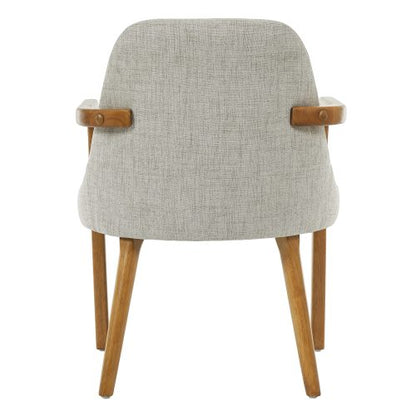 Set of 2 Mid-Century Beige Fabric Dining Arm Chairs, Rubber Wood Legs, 250 lbs Capacity