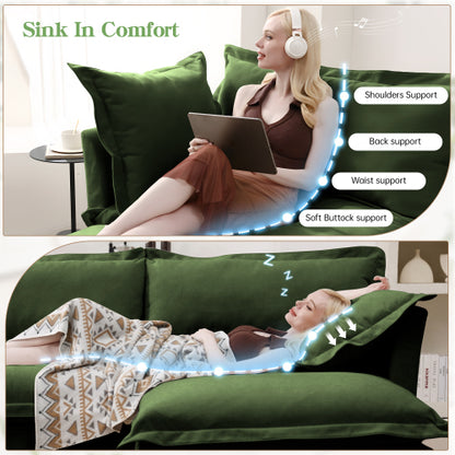 Green Slipcovered Chenille Deep-Seat 2-Seat Sofa,Removable Cover