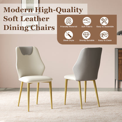 Set of 2 Miller White & Gray PU Dining Chairs, Gold-Plated Carbon Steel Leg 330lbs Weight Capacity