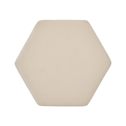 Modern Hexagon Chenille Ottoman, Beige Upholstered Footrest with Solid Wood Base, Fully Assembled Accent Stool